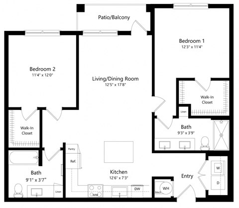 Two Bedroom Floor Plans | 1,041 Sq. Ft. at The Gallery at Trinity Luxury Apartments in Trinity FL